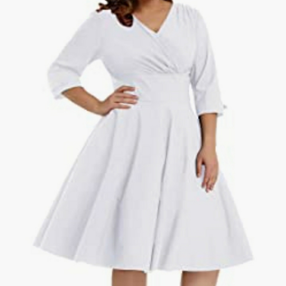 Plus Size White Retro Style Dress 3X